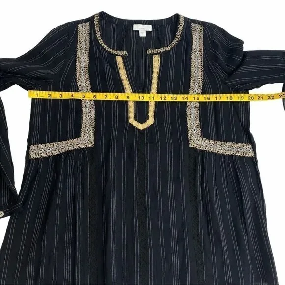 J Jill Peasant Blouse XS Black White Stripe Lace - Picture 10 of 14